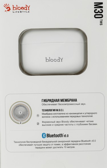 Гарнитура вкладыши A4Tech Bloody M30 белый беспроводные bluetooth в ушной раковине (M30 (WHITE))