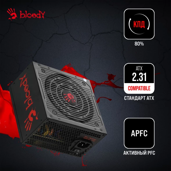 Блок питания Bloody ATX 500W BD-PS500W 80 PLUS WHITE (20+4pin) APFC 120mm fan 6xSATA RTL