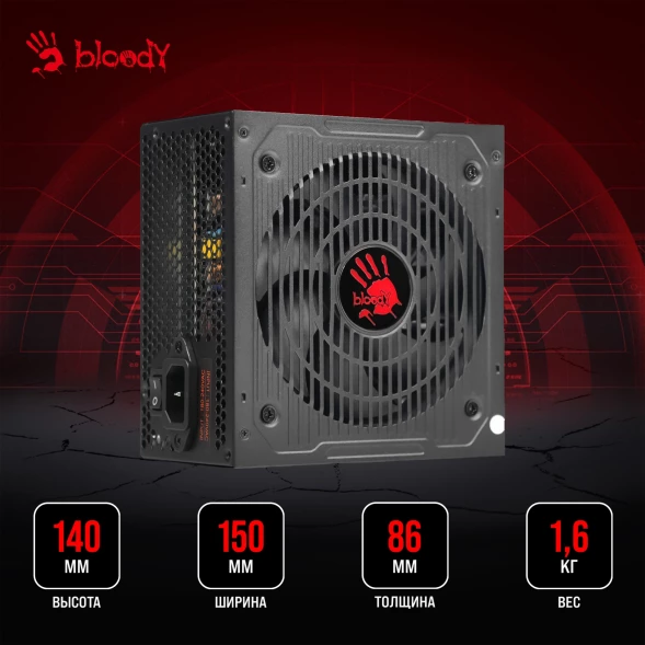 Блок питания Bloody ATX 500W BD-PS500W 80 PLUS WHITE (20+4pin) APFC 120mm fan 6xSATA RTL