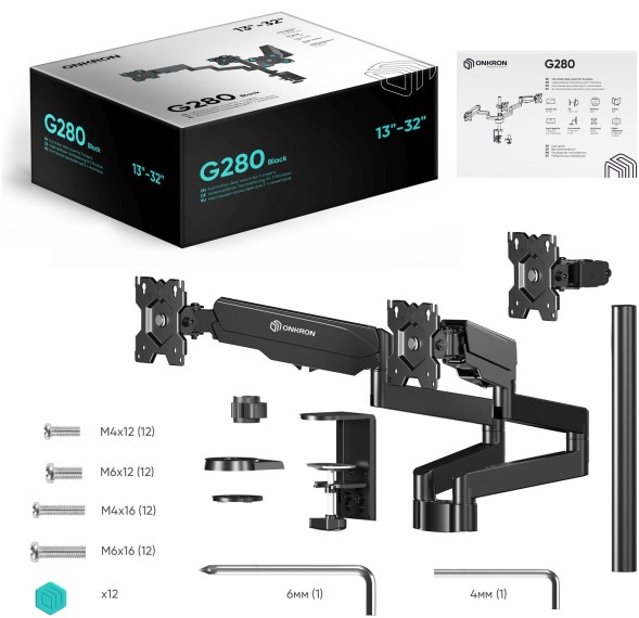 Кронштейн для мониторов Onkron G280 черный 13&amp;quot;-32&amp;quot; макс.24кг настольный поворот и наклон верт.перемещ.