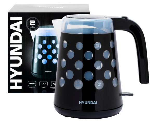 Чайник электрический Hyundai HYK-G2012 1.7л. 2000Вт черный/прозрачный корпус: пластик