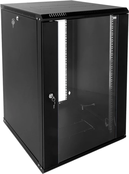 Шкаф коммутационный ЦМО (ШРН-Э-18.350-9005) настенный 18U 600x350мм пер.дв.стекл 85кг черный 300мм 22.14кг 180град. 878мм IP20 сталь