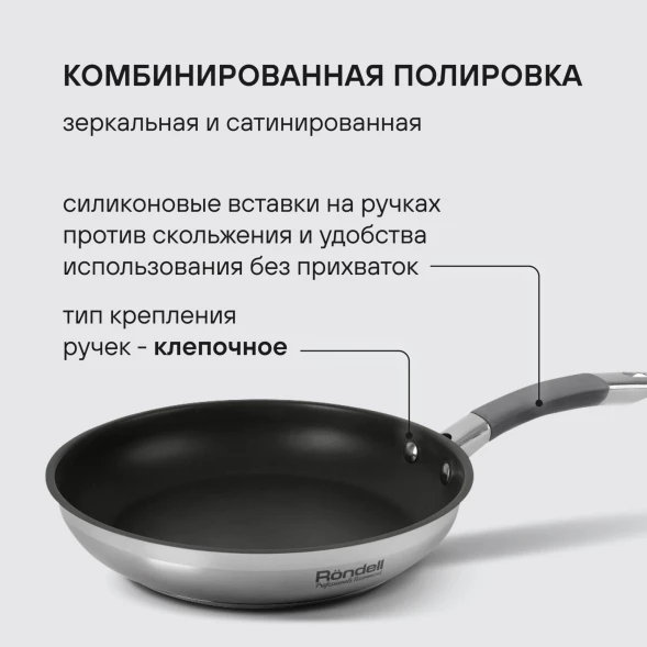 Сковорода Rondell Flamme RDS-1673 круглая 24см покрытие: Eclipse ручка несъемная (без крышки) стальной