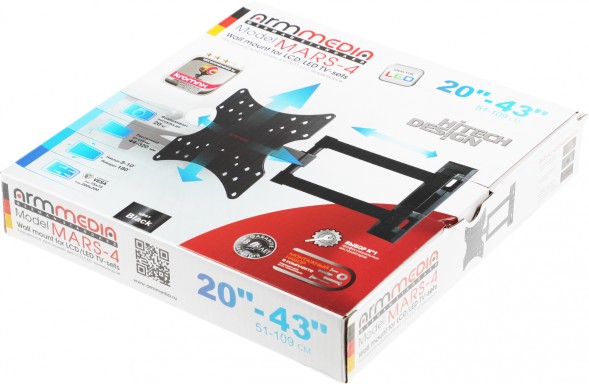 Кронштейн для телевизора Arm Media MARS-4 черный 20&amp;quot;-43&amp;quot; макс.20кг настенный поворот и наклон