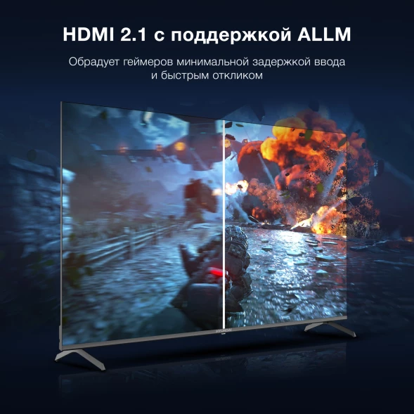 Телевизор LED Hyundai 65&amp;quot; H-LED65BU7009 Android TV Frameless Metal черный/черный 4K Ultra HD 60Hz DVB-T DVB-T2 DVB-C DVB-S DVB-S2 USB WiFi Smart TV