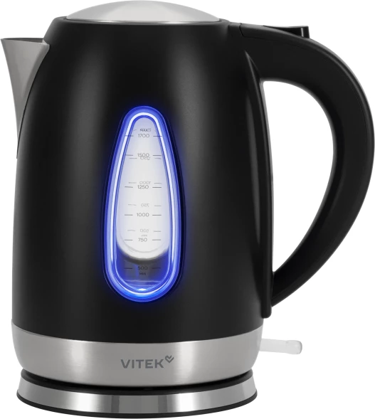 Чайник электрический Vitek VT-WK1065 1.7л. 2000Вт черный/серебристый корпус: металл