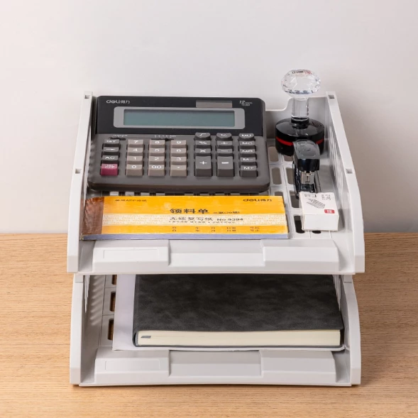 Лоток горизонтальный Deli E9212 GREY сборный для бумаг 325x241x155мм серый пластик (упак.:2шт) пластиковый пакет