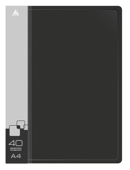 Папка с 40 прозр.вклад. Бюрократ -BPV40BLCK A4 пластик 0.65мм торц.карм с бум. встав черный