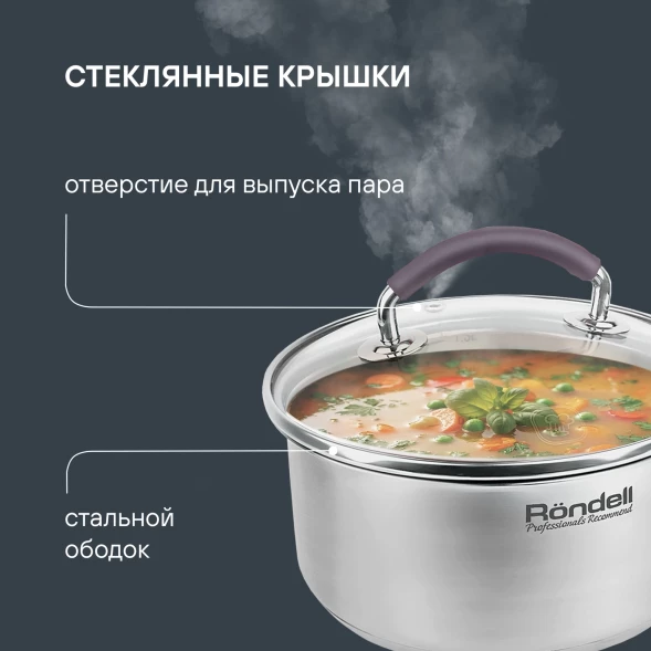 Ковш Rondell Akzent RDS-1386 1.3л. d=16см (с крышкой) стальной