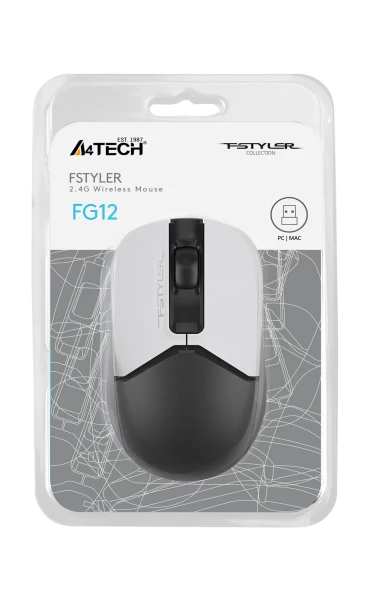 Мышь A4Tech Fstyler FG12 Panda белый/черный оптическая (1200dpi) беспроводная USB (3but)
