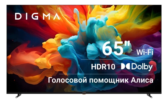 Телевизор LED Digma 65&amp;quot; DM-LED65UBB33 Яндекс.ТВ Frameless Metal черный/черный 4K Ultra HD 60Hz DVB-T DVB-T2 DVB-C DVB-S DVB-S2 USB WiFi Smart TV