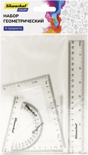 Набор линеек Silwerhof Color пластик прозрачный компл.:лин.20см/угольн.30х14см/угольн.45х10см/трансп.180