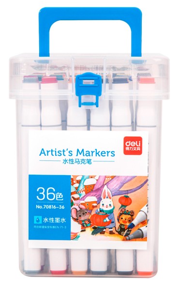 Набор маркеров для скетчинга Deli 70816-36 скошенный пиш. наконечник 12цв. пластиковая коробка