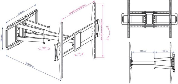 Кронштейн для телевизора Kromax ATLANTIS-75 черный 40&amp;quot;-90&amp;quot; макс.101кг настенный поворотно-выдвижной и наклонный