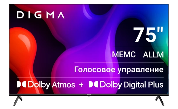 Телевизор QLED Digma 75&amp;quot; DM-LED75UQB31 Google TV Frameless Metal черный/черный 4K Ultra HD 60Hz MEMC DVB-T DVB-T2 DVB-C DVB-S DVB-S2 USB WiFi Smart TV