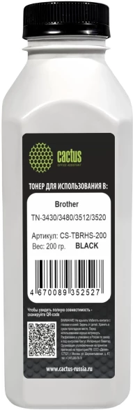 Тонер Cactus CS-TBRHS-200 черный флакон 200гр. для принтера Brother TN-3430/3480/3512/3520