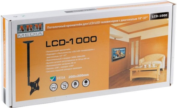 Кронштейн для телевизора Arm Media LCD-1000 черный 10&amp;quot;-37&amp;quot; макс.30кг потолочный поворот и наклон