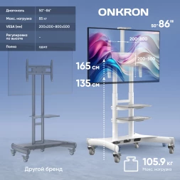 Подставка для телевизора Onkron TS1881 белый 50"-86" макс.105.9кг напольный мобильный