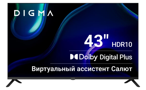 Телевизор LED Digma 43&amp;quot; DM-LED43UBB40 Салют ТВ Frameless Metal черный 4K Ultra HD 60Hz DVB-T DVB-T2 DVB-C DVB-S DVB-S2 USB WiFi Smart TV