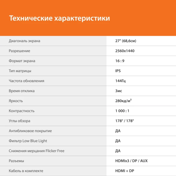 Монитор SunWind 27&amp;quot; SUN-M27BA108 черный IPS 3ms 16:9 HDMI матовая 280cd 178гр/178гр 2560x1440 144Hz G-Sync FreeSync DP QHD 4.2кг