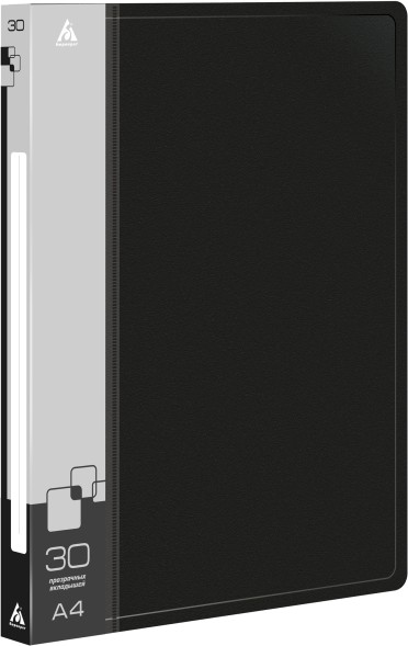 Папка с 30 прозр.вклад. Бюрократ -BPV30BLCK A4 пластик 0.65мм торц.карм с бум. встав черный