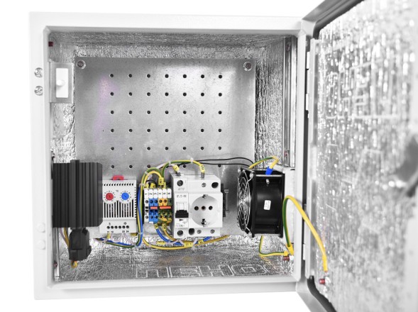 Шкаф монтажный ЦМО Эконом (ШТВ-НЭ-6.6.3-3ААА-Т2) настенный 600x300мм пер.дв.стал.лист задн.дв.спл.стал.лист несъемн.бок.пан. серый 270мм 27кг 600мм IP66 уличный всепогодный с нагревателем с силовыми розетками 100Вт