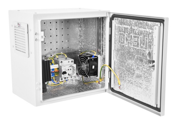 Шкаф монтажный ЦМО Эконом (ШТВ-НЭ-6.6.3-3ААА-Т2) настенный 600x300мм пер.дв.стал.лист задн.дв.спл.стал.лист несъемн.бок.пан. серый 270мм 27кг 600мм IP66 уличный всепогодный с нагревателем с силовыми розетками 100Вт