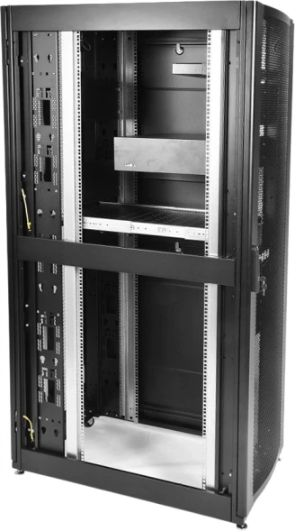 Шкаф серверный ЦМО (ШТК-СП-42.6.10-44АА-9005) напольный 42U 600x990мм пер.дв.перфор. 2 бок.пан. задн.дв.перфор. направл.под закл.гайки 1350кг черный 690мм 139кг 120град. 1950мм IP20 сталь