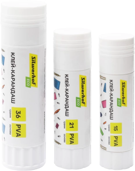 Клей-карандаш Silwerhof Eco 21гр ПВА дисплей картонный