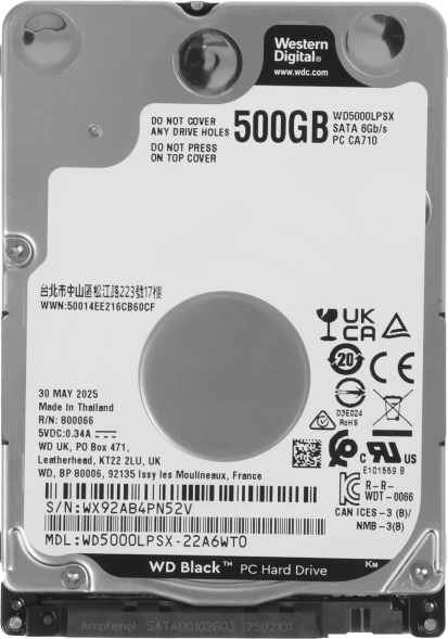 Жесткий диск WD SATA-III 500Gb WD5000LPSX Notebook Black (7200rpm) 64Mb 2.5&amp;quot;