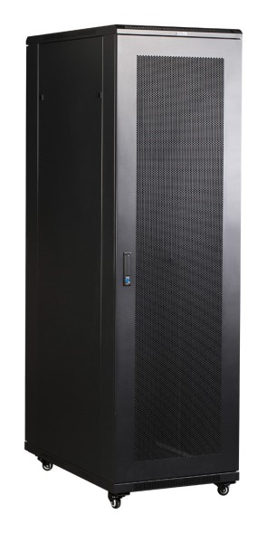 Шкаф коммутационный Lanmaster Business (TWT-CBB-27U-6X8-G1) напольный 27U 600x800мм пер.дв.стекл задн.дв.спл.стал.лист 2-хст. 2 бок.пан. 800кг черный IP20