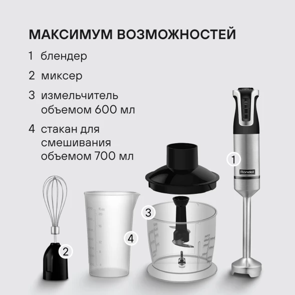 Блендер погружной Rondell RDE-1304 1800Вт черный/нержавеющая сталь