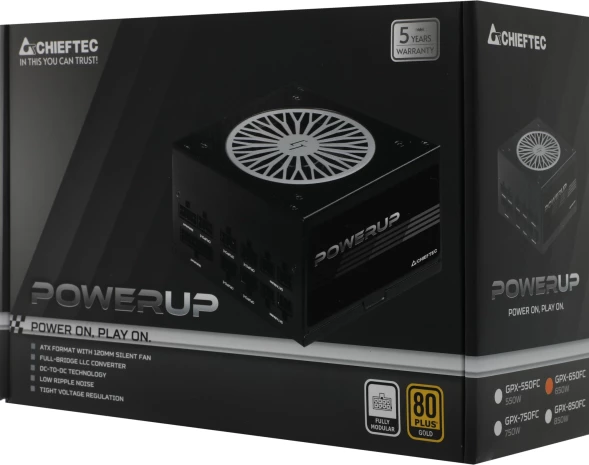 Блок питания Chieftec ATX 650W PowerUp GPX-650FC 80+ gold 24pin APFC 120mm fan 9xSATA Cab Manag RTL