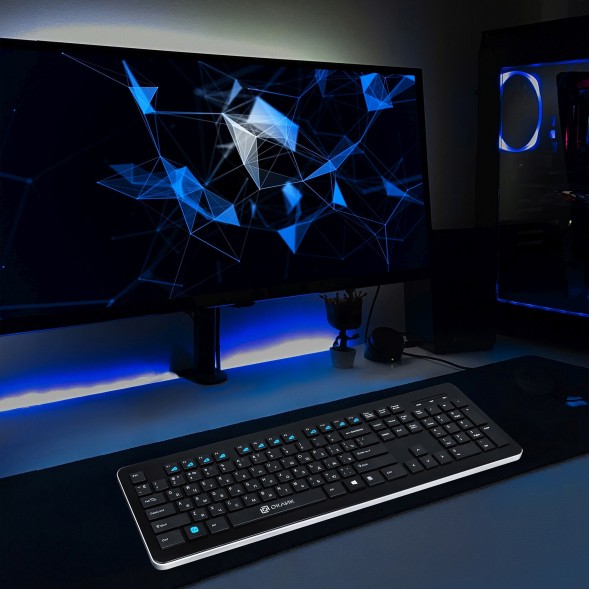 Клавиатура Оклик 870S черный USB беспроводная slim Multimedia