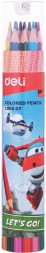 Карандаши цв. Deli EC00807 Super Wings шестигран. тополь 12цв. туба пл.