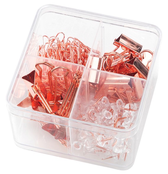 Набор мелкоофисный Deli 78551 гвоздики 50шт скрепки 100шт золотистый металл пластиковая туба