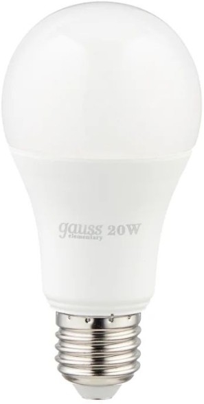 Лампа светодиодная Gauss Elementary 20Вт цок.:E27 груша 220B 6500K св.свеч.бел.хол. A60 (упак.:10шт) (23239)