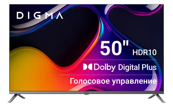 Телевизор LED Digma 50&amp;quot; DM-LED50UBB41 Android TV Frameless Metal темно-серебристый/серебристый 4K Ultra HD 60Hz DVB-T DVB-T2 DVB-C DVB-S DVB-S2 USB WiFi Smart TV