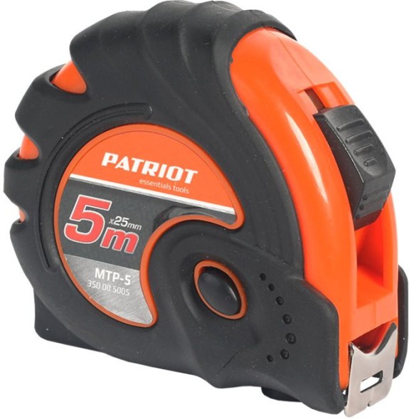 Рулетка строительная Patriot MTP-5 дл.полотна 5м изм.шкала в см зацеп простой черный/оранжевый (350005005)
