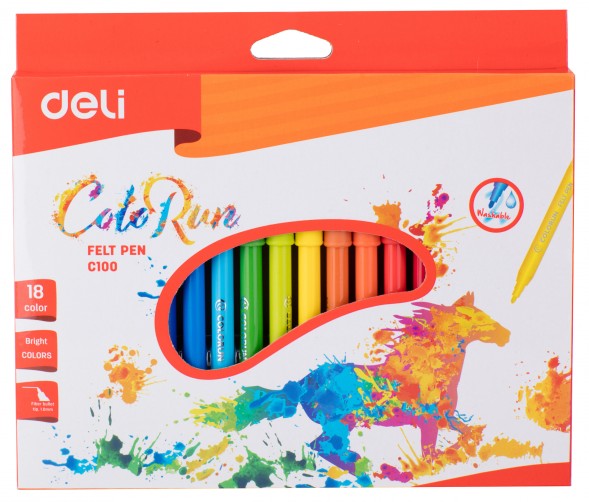 Фломастеры Deli EC10010 ColoRun Вентилируемый 18цв. коробка с европодвесом