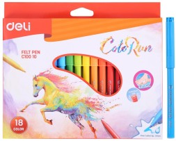 Фломастеры Deli EC10010 ColoRun Вентилируемый 18цв. коробка с европодвесом