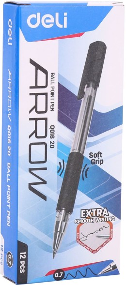 Ручка шариков. Deli Arrow EQ01620 прозрачный/черный d=0.7мм черн. черн. резин. манжета