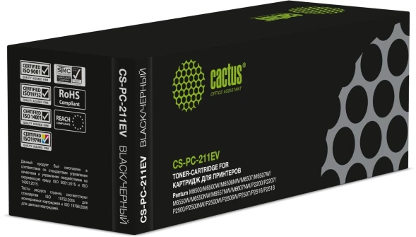 Картридж лазерный Cactus CS-PC-211EV PC-211EV черный (1600стр.) для Pantum M6500/M6500W/M6506NW/M6507/M6507W/M6550W/M6550NW/M6557NW/M6607NW/P2200/P2207/P2500/P2500NW/P2500W/P2506W/P2507/P2516/P2518 с чипом