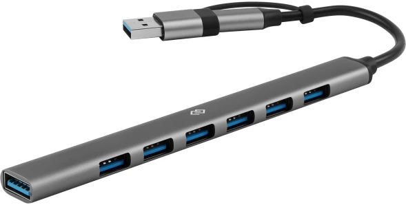 Разветвитель USB-C + USB-A Digma DHUB-7USB-AC-2.0 7порт. серебристый