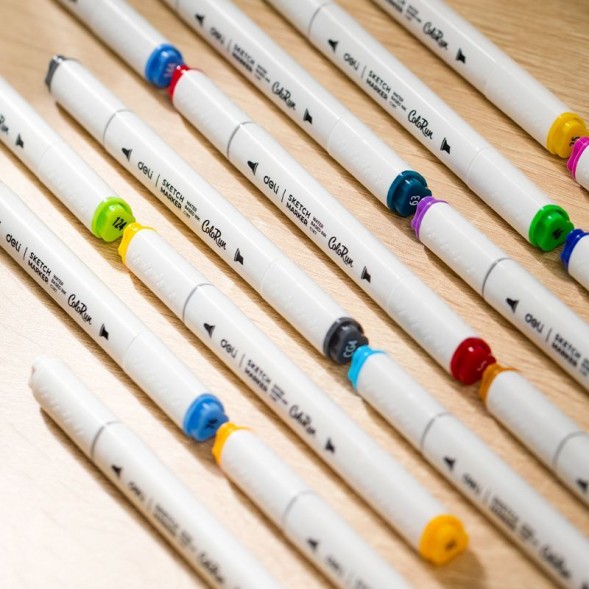 Набор маркеров для скетчинга Deli EC187-12 ColoRun 11мм 150мм трехгр. двойной пиш. наконечник 1-5мм 12цв. ассорти пластиковая коробка (12шт.)