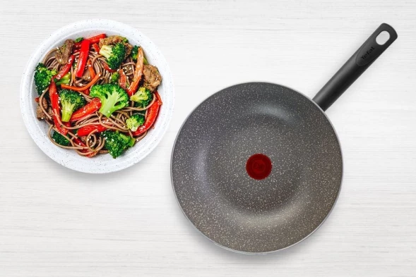 Сковорода ВОК (WOK) Tefal Natural Cook 04213628 круглая 28см покрытие: Mineralia+ non-stick ручка несъемная (без крышки) серый