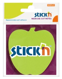 Блок самоклеящийся бумажный Stick`n 21449 70x70мм 50лист. 70г/м2 неон зеленый вырубной &amp;quot;яблоко&amp;quot; европодвес