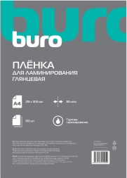 Пленка для ламинирования Buro 80мкм A4 (100шт) глянцевая 216x303мм