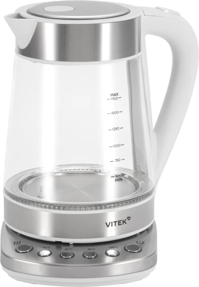 Чайник электрический Vitek VT-WK1031 1.7л. 2200Вт белый/серебристый корпус: стекло/металл/пластик