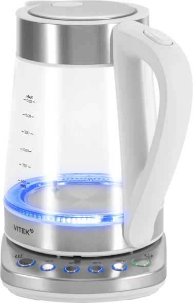 Чайник электрический Vitek VT-WK1031 1.7л. 2200Вт белый/серебристый корпус: стекло/металл/пластик
